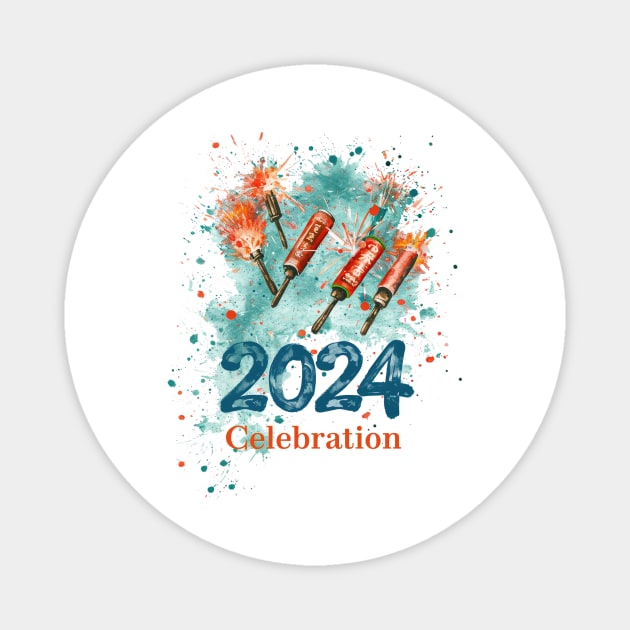 2024 Celebration: Sparkling Firework Art with Paintbrush Style Magnet by YUED